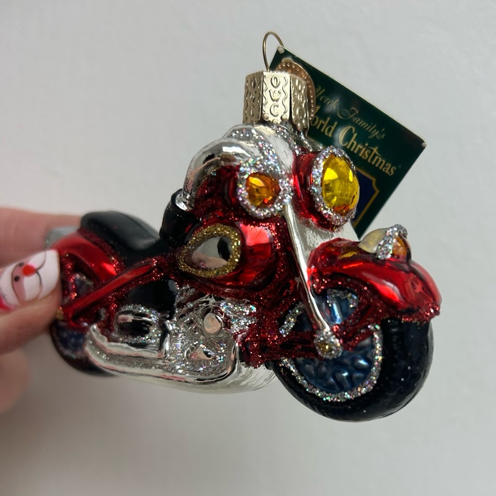 Old World Christmas Glass Blown Motorcycle Christmas Ornament handpaint&glitter